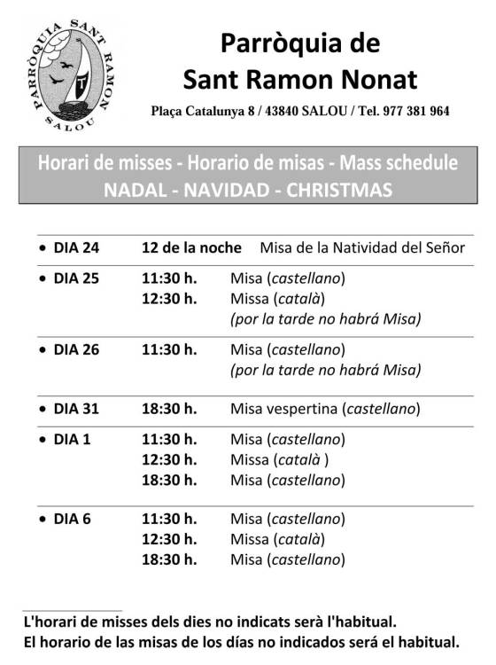 Horaris Nadal 2013 / Horarios Navidad 2013